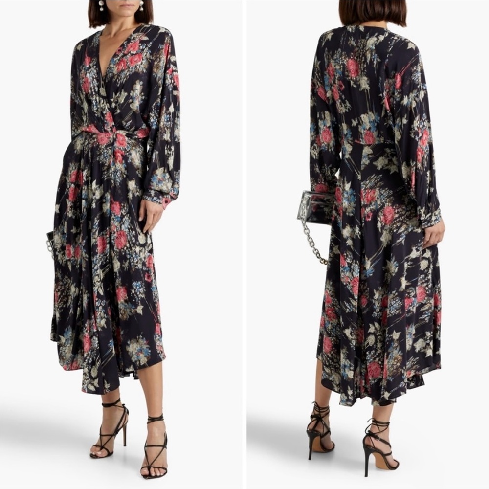 NWT✨IRO Aleyna Floral-print Satin Midi dress✨